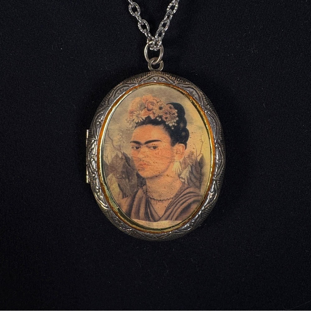 Vintage Style Tone Frida Kahlo Locket Necklace